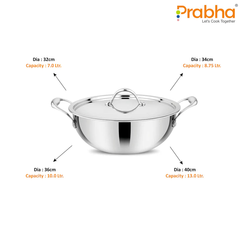 Prima Triply Deep Kadhai With Lid – 8.75L, 34cm