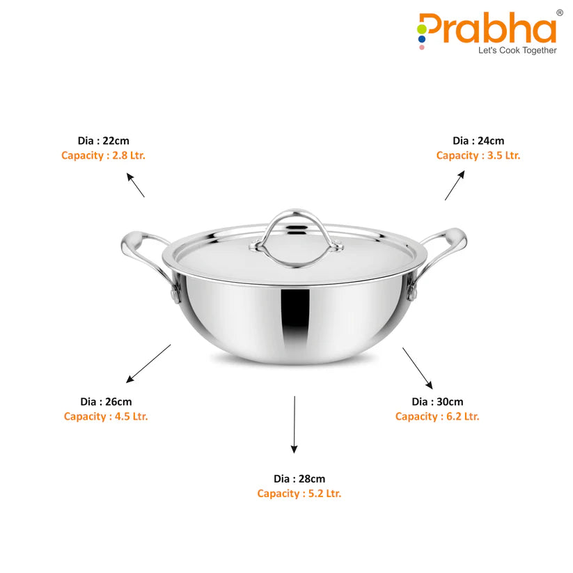 Prima Triply Deep Kadhai With Lid – 8.75L, 34cm