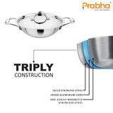 Prima Triply Kadhai Flat Bottom With Lid – 1.4L, 18cm