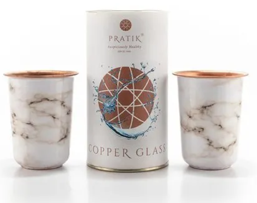 (Auspiciously Healthy) Copper Glass Set of 2 Printed 250 ML