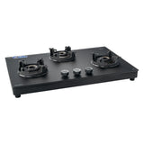 3 Burner Ultra Slim Matte Glass LPG Stove with Forged Brass Burners (CT1037USMG)