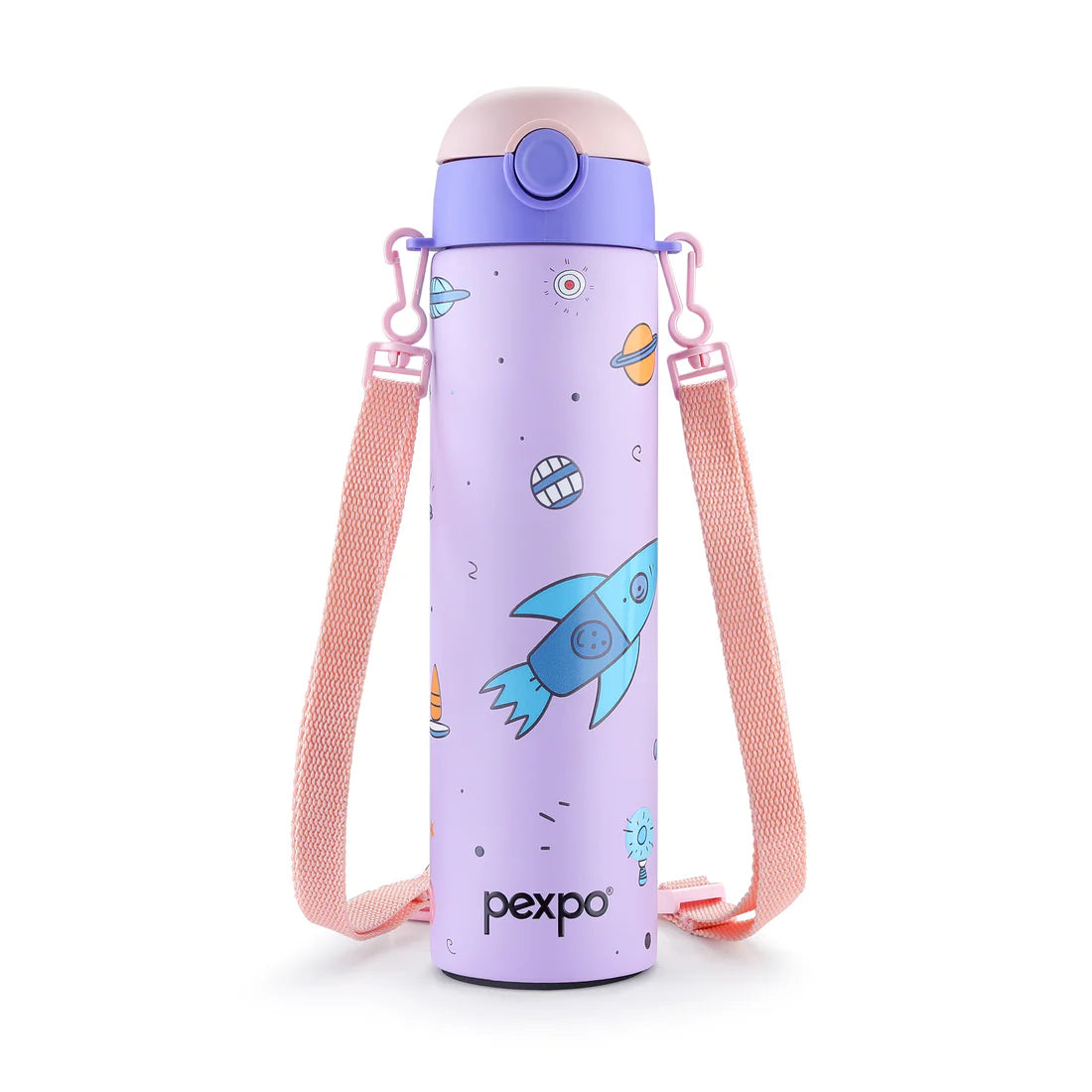 Pexpo Sporty SS Kids Water Bottle 700 ML Purple-Space Rocket