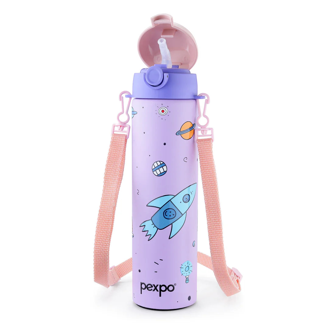 Pexpo Sporty SS Kids Water Bottle 700 ML Purple-Space Rocket