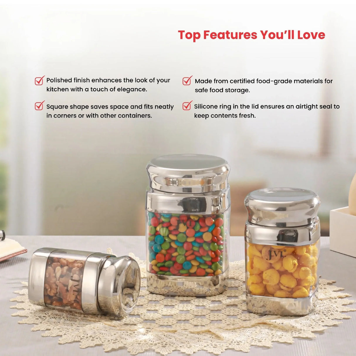 Square Canister Container for Kitchen Storage Stainless Steel, 500ml
