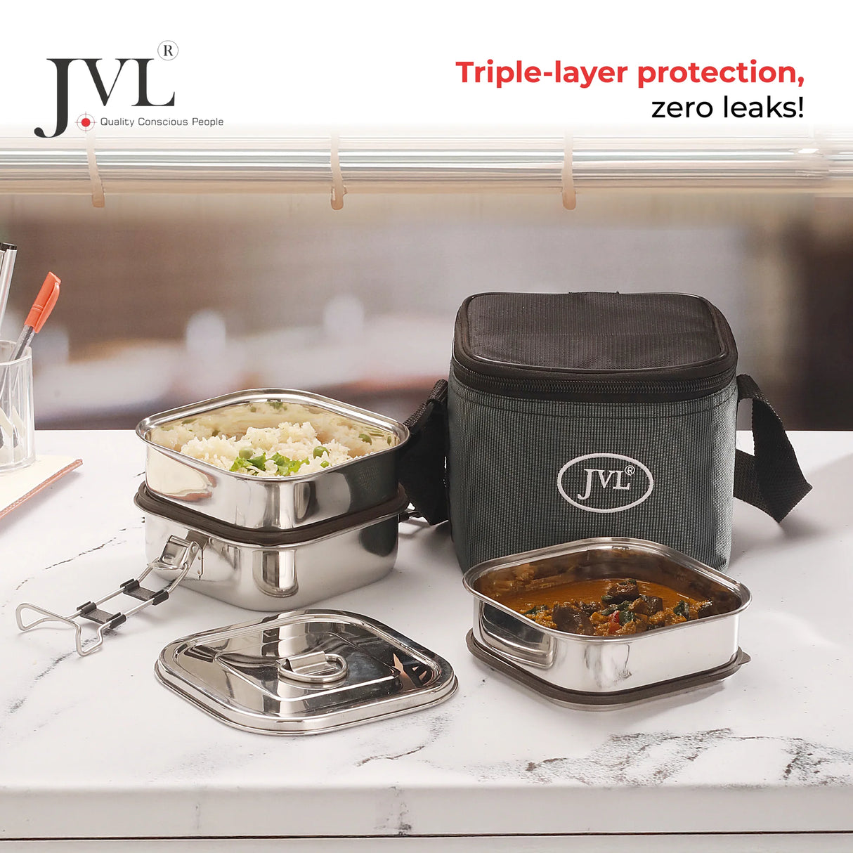 Square Leak Proof Lunch Box 750ml ( 3 Tier )