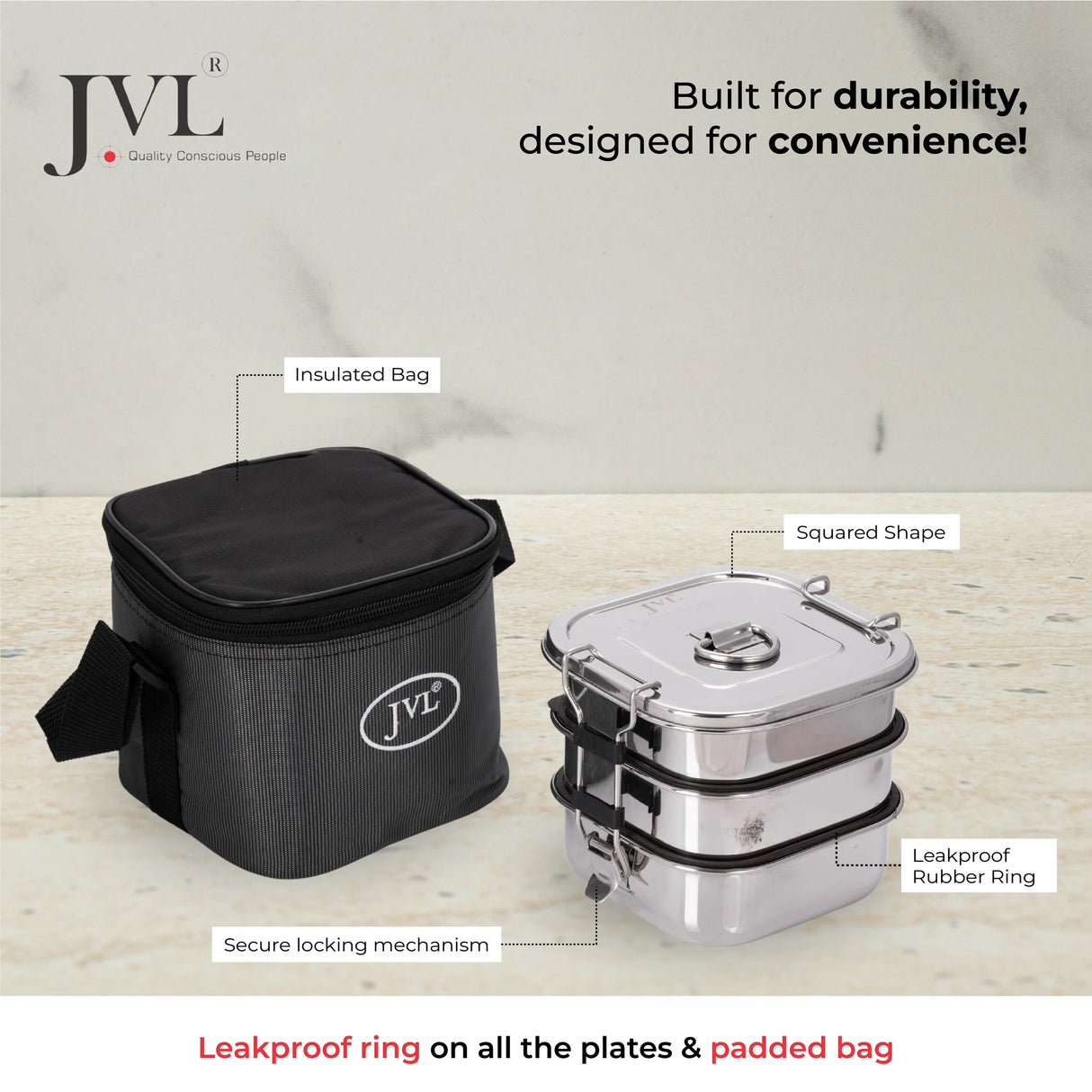 Square Leak Proof Lunch Box 750ml ( 3 Tier )