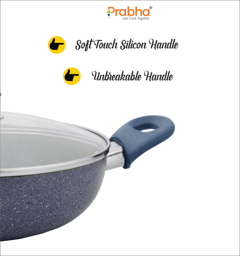 Stella Nonstick Deep Kadhai With Glass Lid 2.4L, 24cm