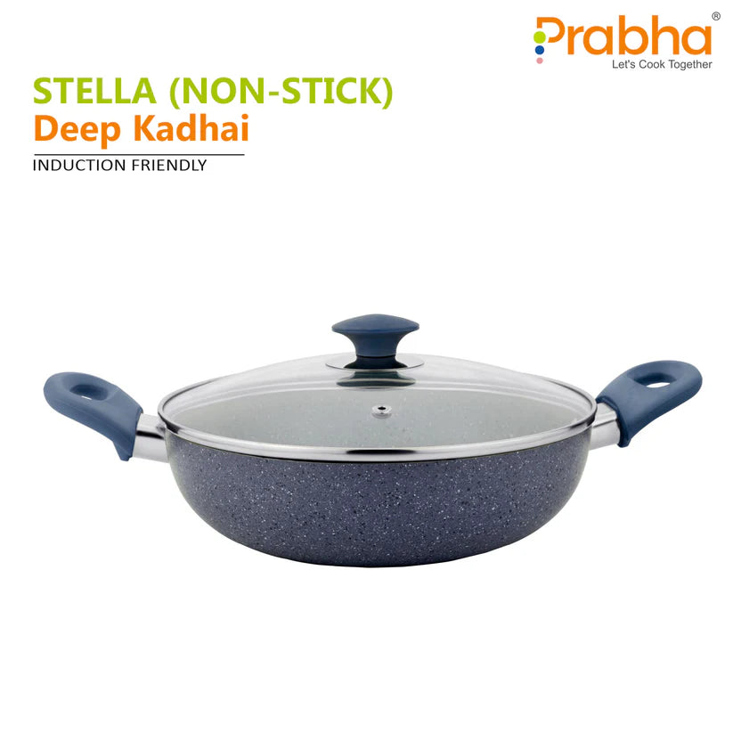 Stella Nonstick Deep Kadhai With Glass Lid 2.4L, 24cm