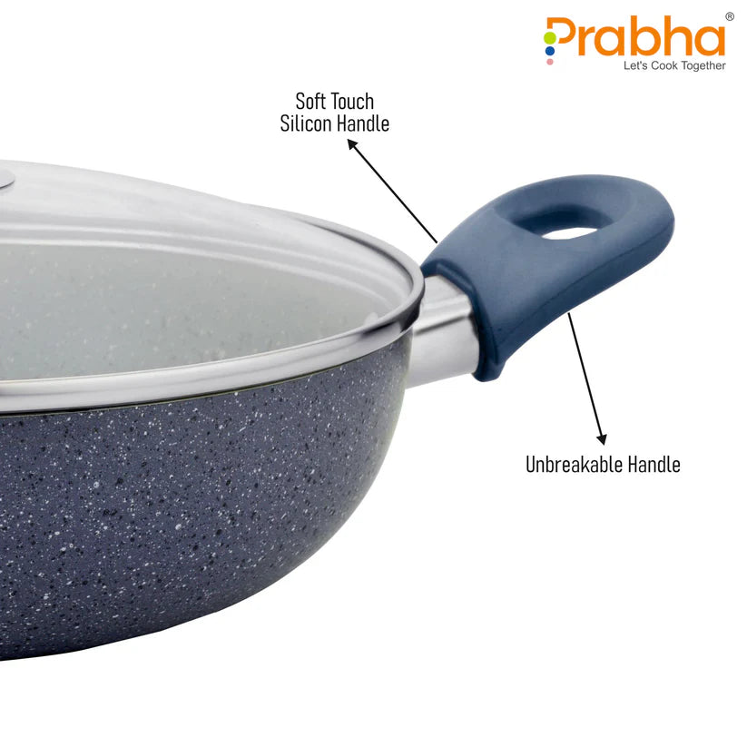 Stella Nonstick Deep Kadhai With Glass Lid 2.4L, 24cm