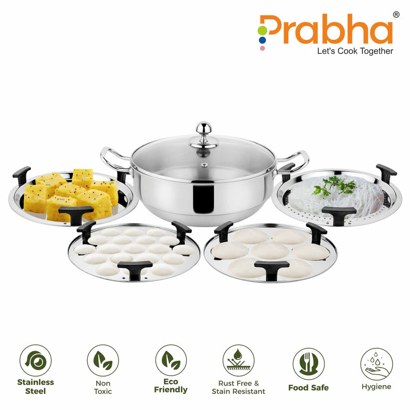 Stainless Steel Tri-Ply IB Multi Kadhai Plain (6 Plates) 26cm