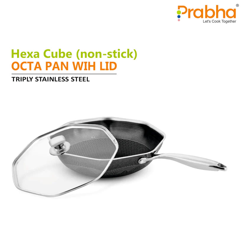 Tri-ply Hexa Cube Octa Pan With Lid – 32cm