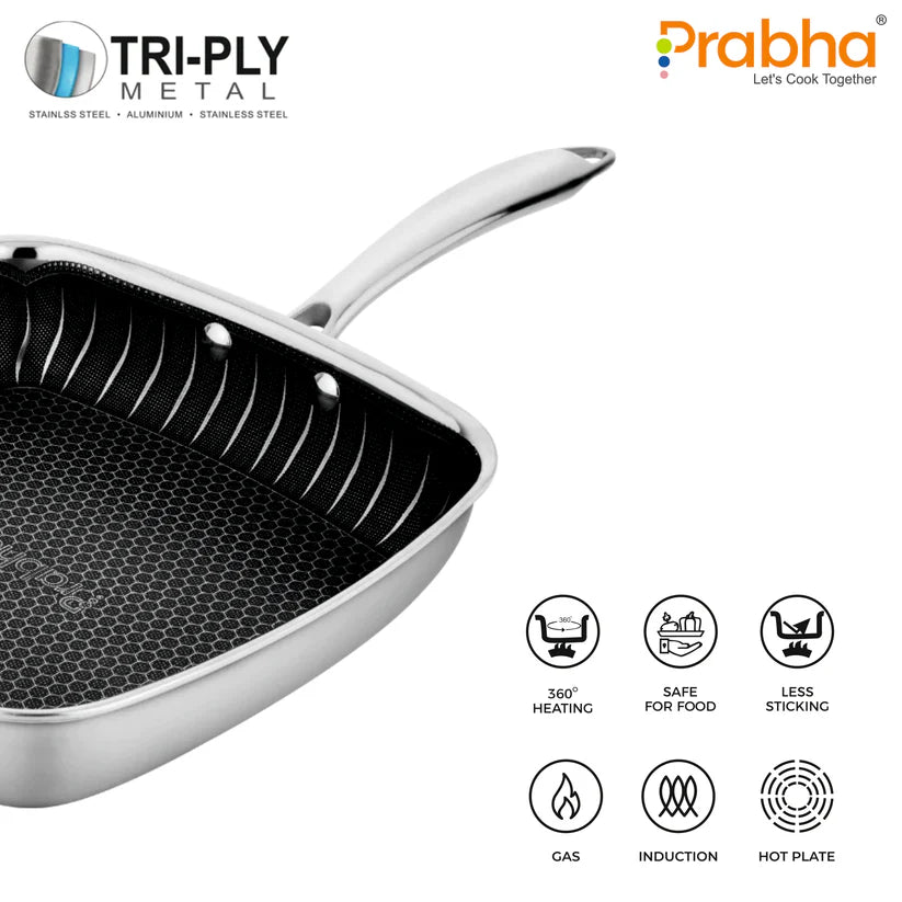 Tri-Ply Hexa Cube Square Grill Pan – 24cm