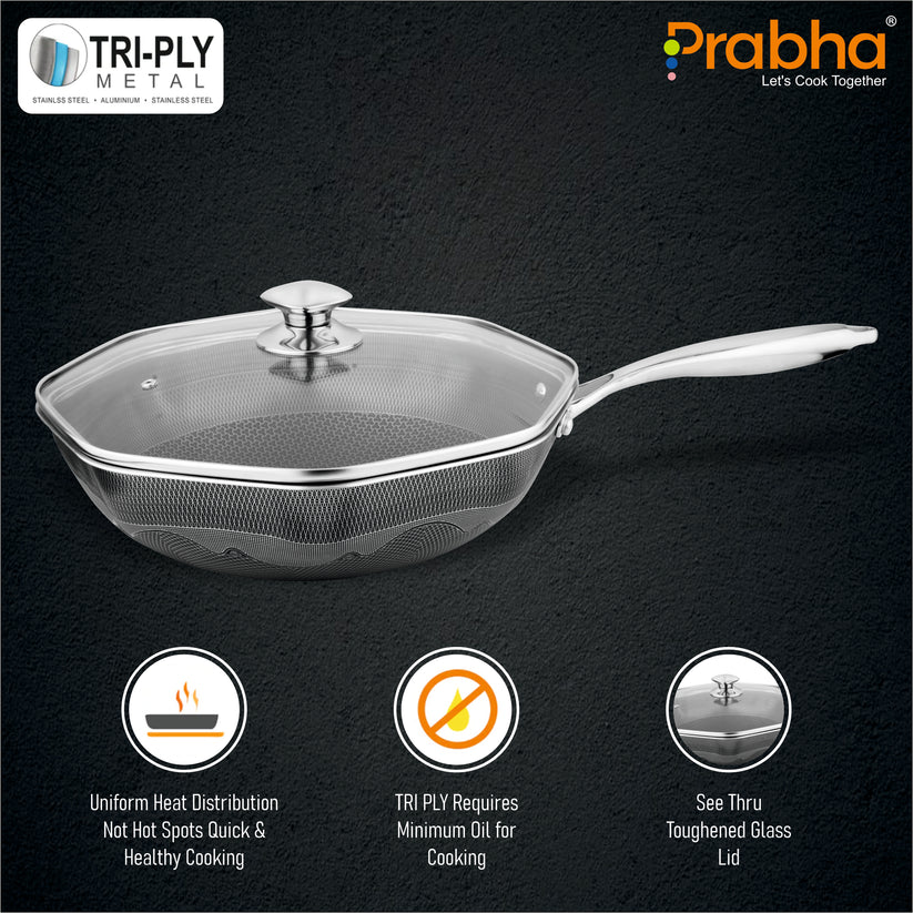 Tri-ply Hexa Cube Octa Pan With Lid – 32cm