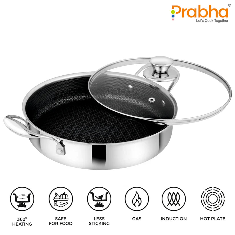 Prabha Tri-ply Hexa Cube Sauté Pan With Lid – 2L, 24cm