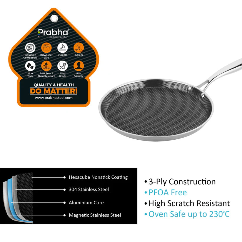 Tri-ply Hexa Cube Dosa Tawa – 28cm