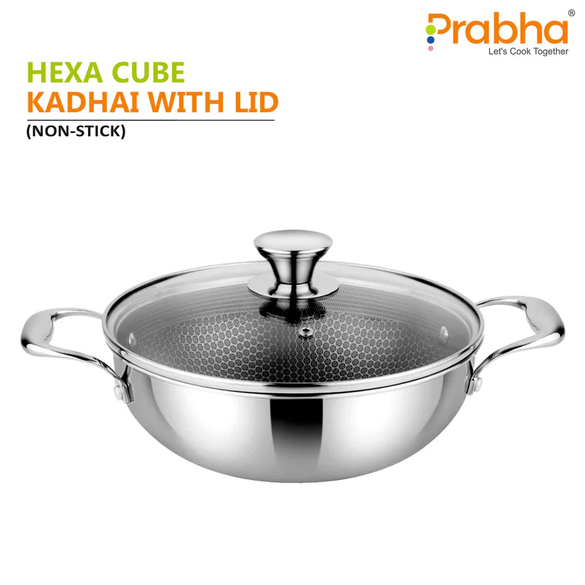 Tri-ply Hexa Cube Kadhai With Lid – 2.8L, 24cm