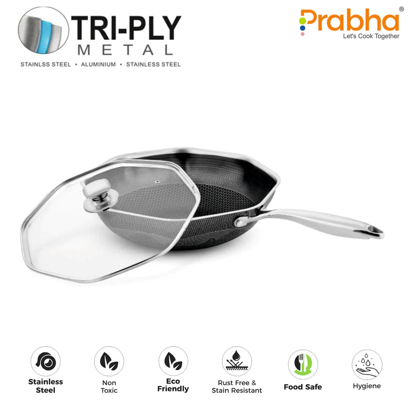 Tri-ply Hexa Cube Octa Pan With Lid – 32cm