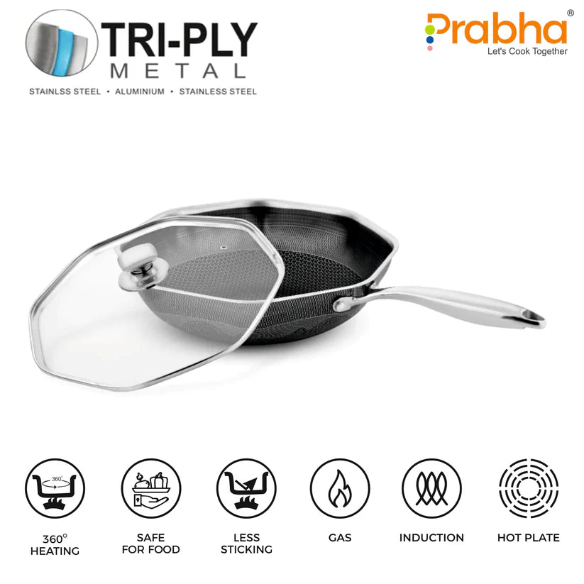 Tri-ply Hexa Cube Octa Pan With Lid – 32cm