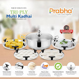 Stainless Steel Tri-Ply IB Multi Kadhai Plain (6 Plates) 26cm