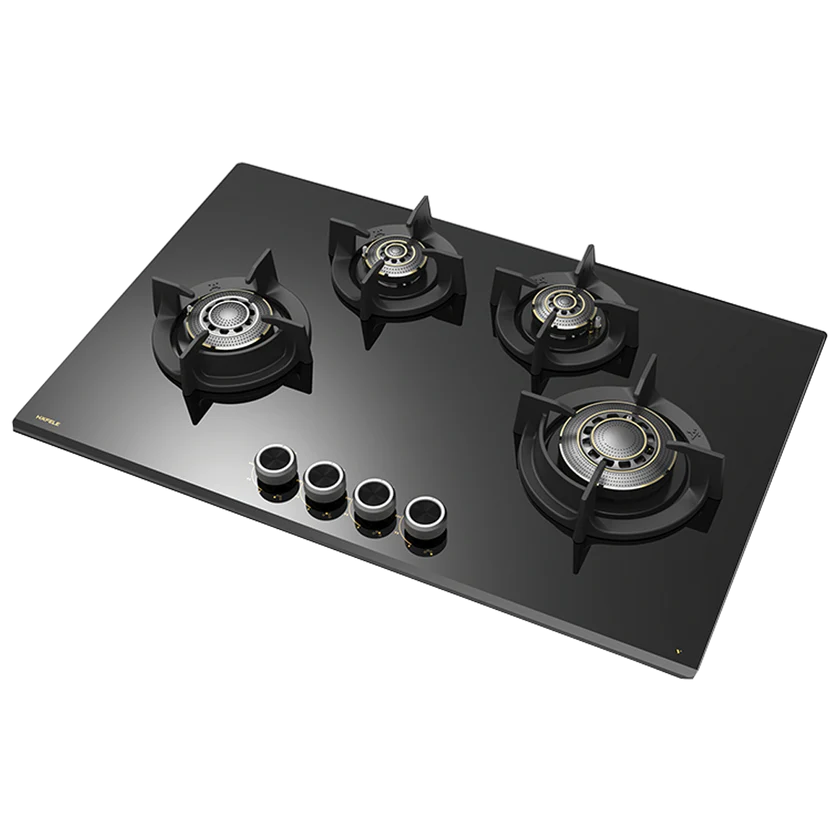 Vortex 480 80CM 4-Burner Built-In Hob with FFSD – Matt Black Glass, Full Brass Burners 538.66.296