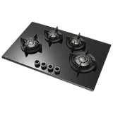 Vortex 480 80CM 4-Burner Built-In Hob with FFSD – Matt Black Glass, Full Brass Burners 538.66.296