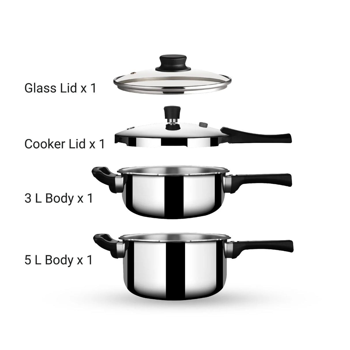 Pressure Cooker Duo 9259 – 3L & 5L Triply Stainless Steel Set with Interchangeable Lids & Resettable Safety Valve