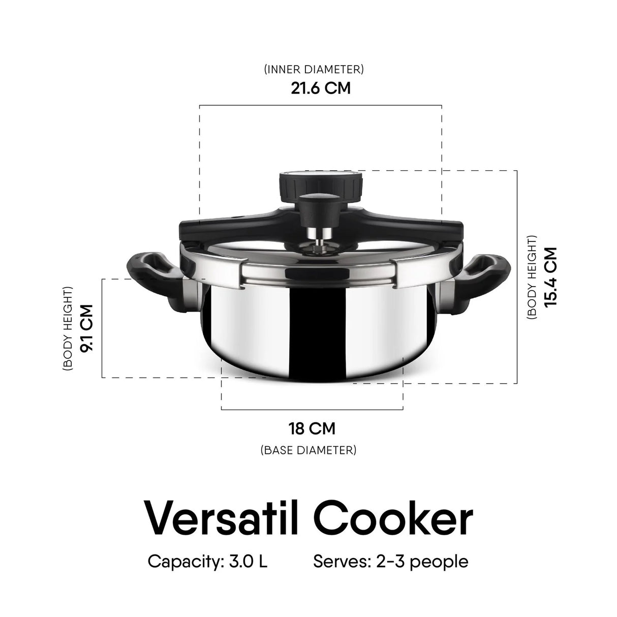 Versatil Triply Stainless Steel Pressure Cooker with Glass Lid – 3L, Induction Friendly 9413