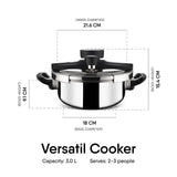 Versatil Triply Stainless Steel Pressure Cooker with Glass Lid – 3L, Induction Friendly 9413