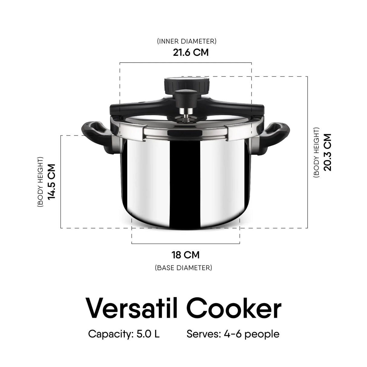 Versatil Triply Stainless Steel Cooker 5L – Model 9415, Multi-Function with Clasp-On Lid