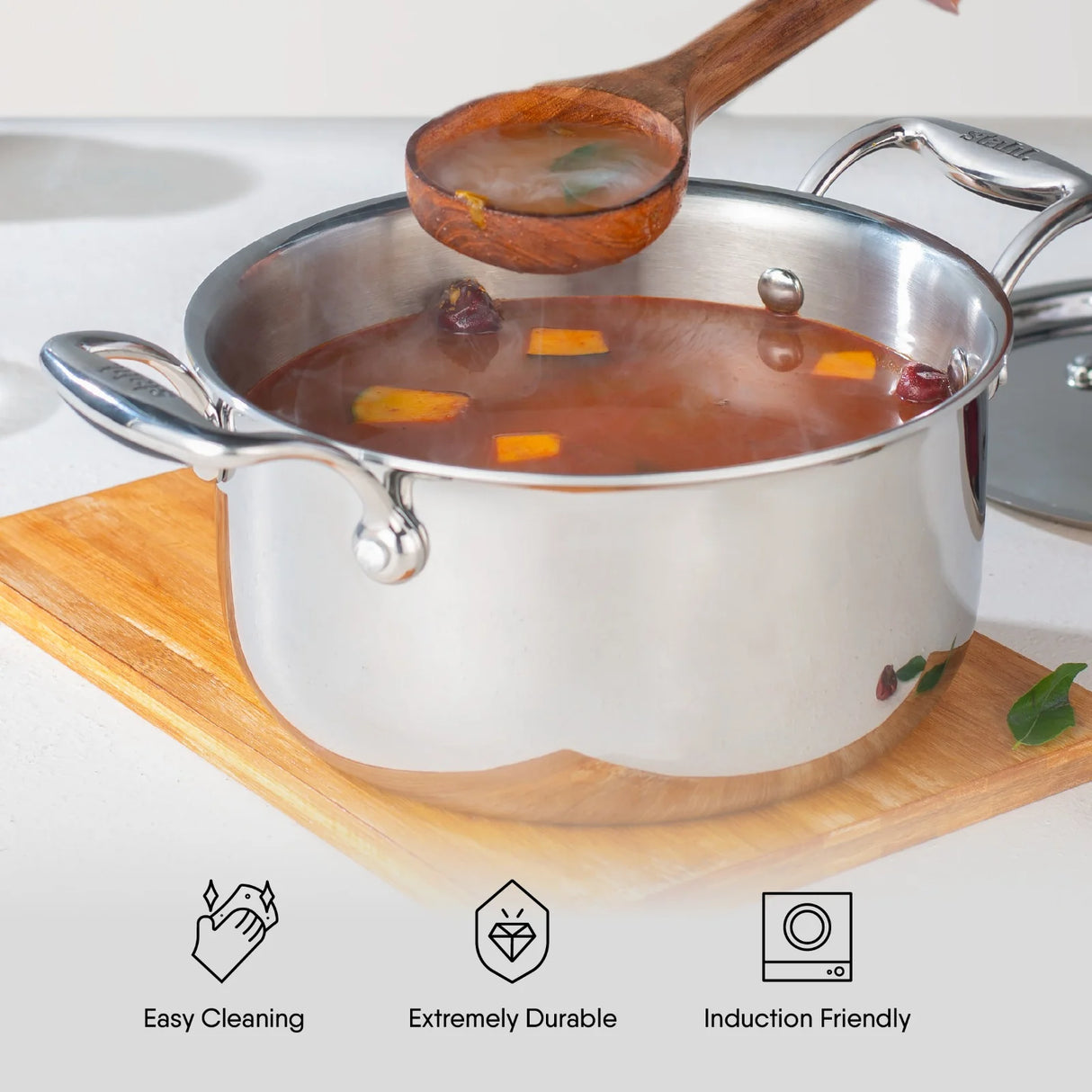 Steel Sauce Pot / Casserole - Triply Artisan Hybrid Series 6118 | HexaRidge Technology | Induction Safe | Stick-Resistant