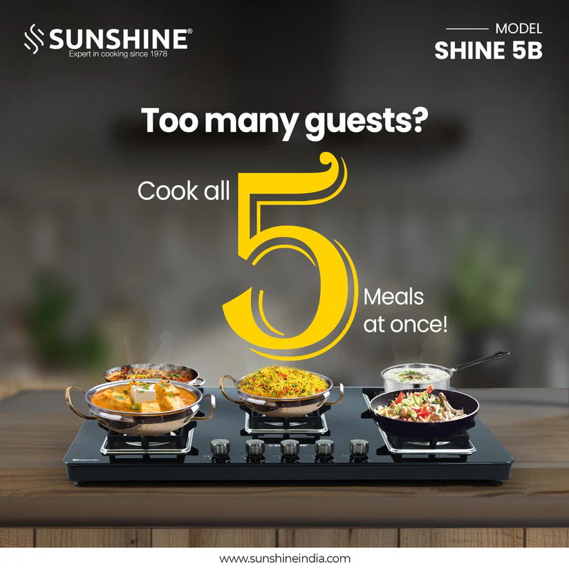 Shine Five Burner Gas Stove/Hob Top Auto Ignition