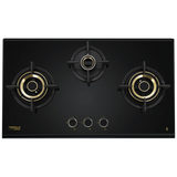 Zeta Plus 378 78 cm 3 Burner Hob – 6th Gen Brass Burners, Gunmetal Knobs, 538.41.504