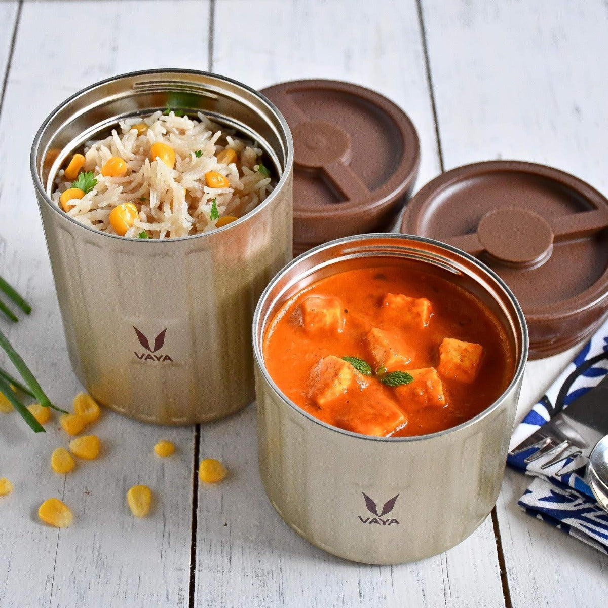 Vaya Preserve 1600 ml Gold - Vacuum Insulated Stainless Steel Food Storage Container Set, Hot Serve Stainless Steel Casserole, 2 x 300 ml + 2 x 500 ml, Color - Gold