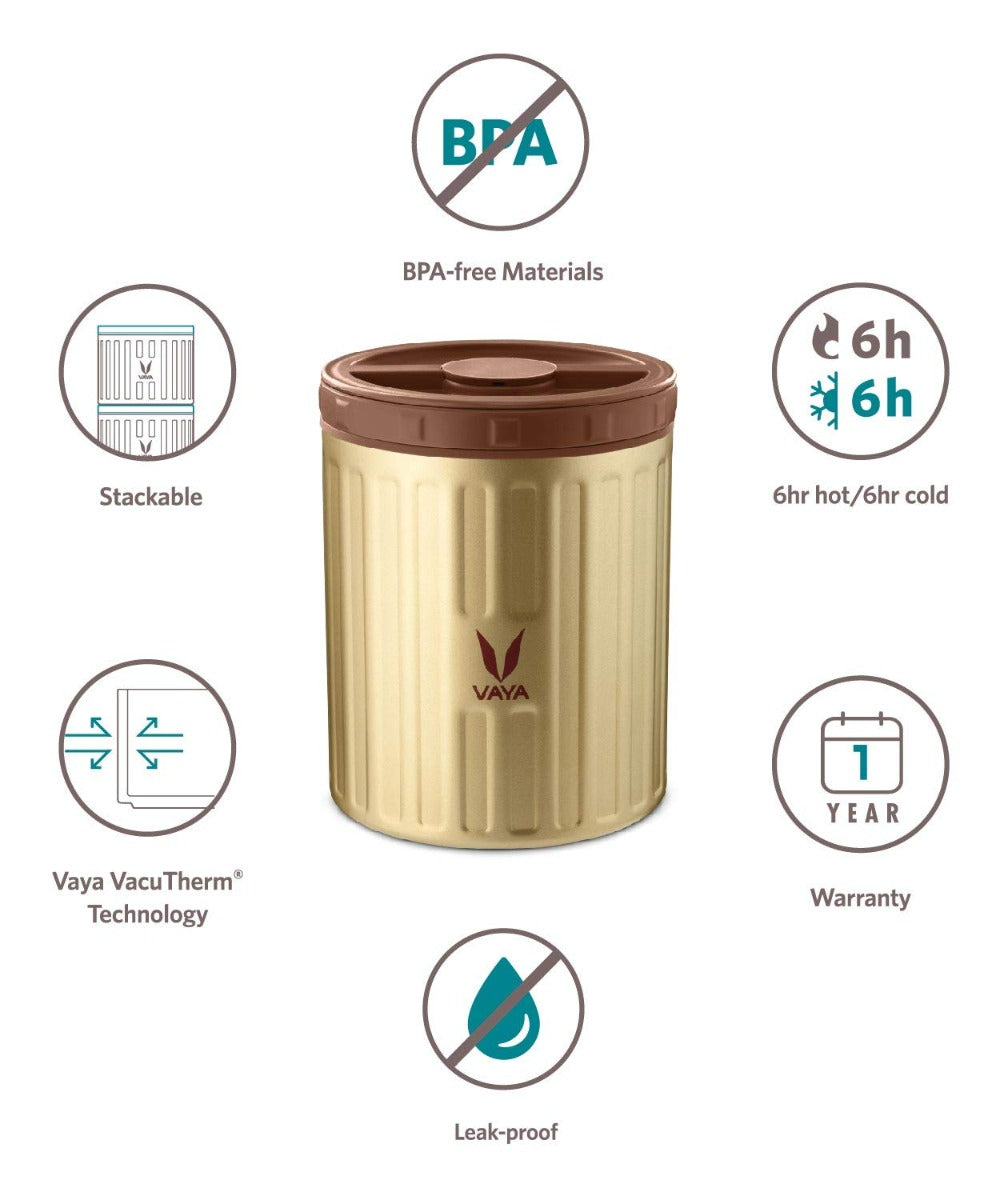 Vaya Preserve 1600 ml Gold - Vacuum Insulated Stainless Steel Food Storage Container Set, Hot Serve Stainless Steel Casserole, 2 x 300 ml + 2 x 500 ml, Color - Gold