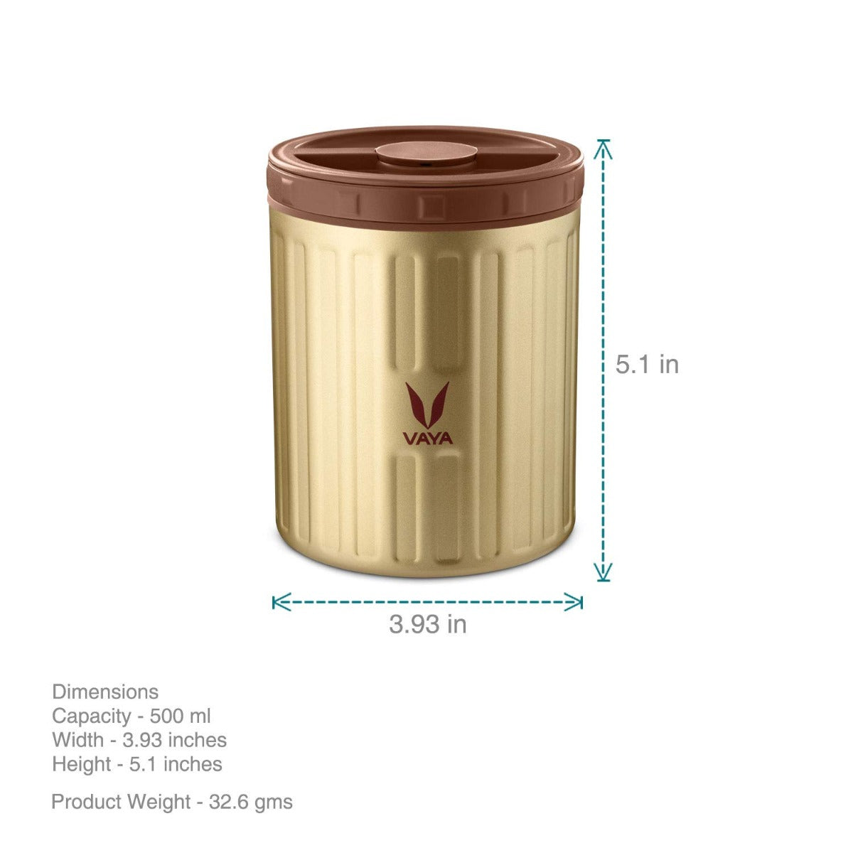 Vaya Preserve 1600 ml Gold - Vacuum Insulated Stainless Steel Food Storage Container Set, Hot Serve Stainless Steel Casserole, 2 x 300 ml + 2 x 500 ml, Color - Gold