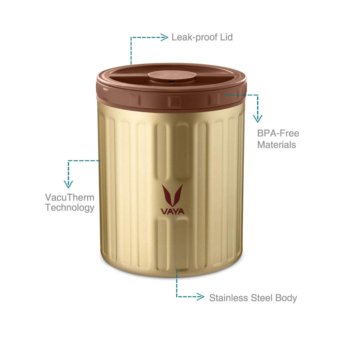 Vaya Preserve 1600 ml Gold - Vacuum Insulated Stainless Steel Food Storage Container Set, Hot Serve Stainless Steel Casserole, 2 x 300 ml + 2 x 500 ml, Color - Gold