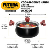 Futura Cook-n-Serve 2 Litre Black with Glass Lid Handi (ACH20G)