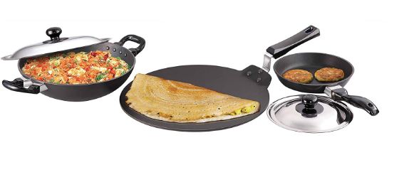 Hawkins Futura Nonstick Cookware Set 7, QS8 (contains 3 Products and 2 SS lids)
