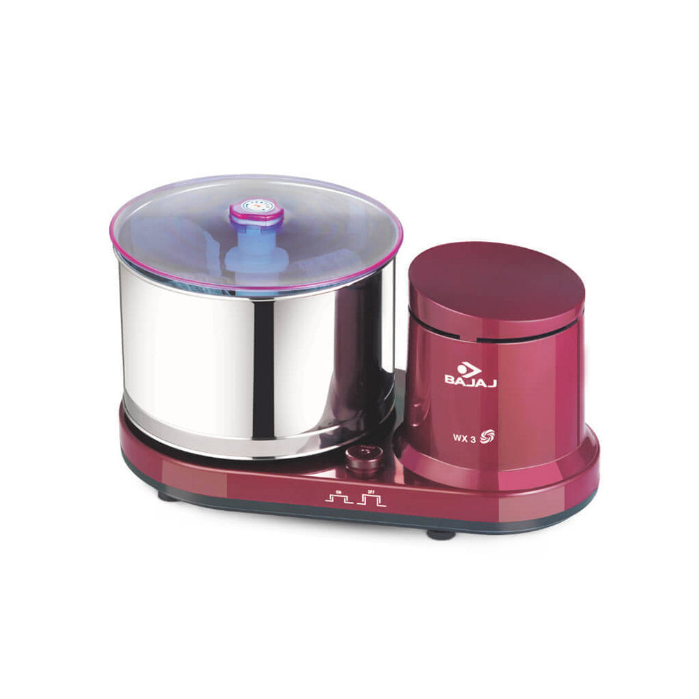 Buy BAJAJ WX 3 150-WATT WET GRINDER WITHOUT ARM (MAROON) WITH 1 JAR at the lowest price in India at Apnidukaan.com