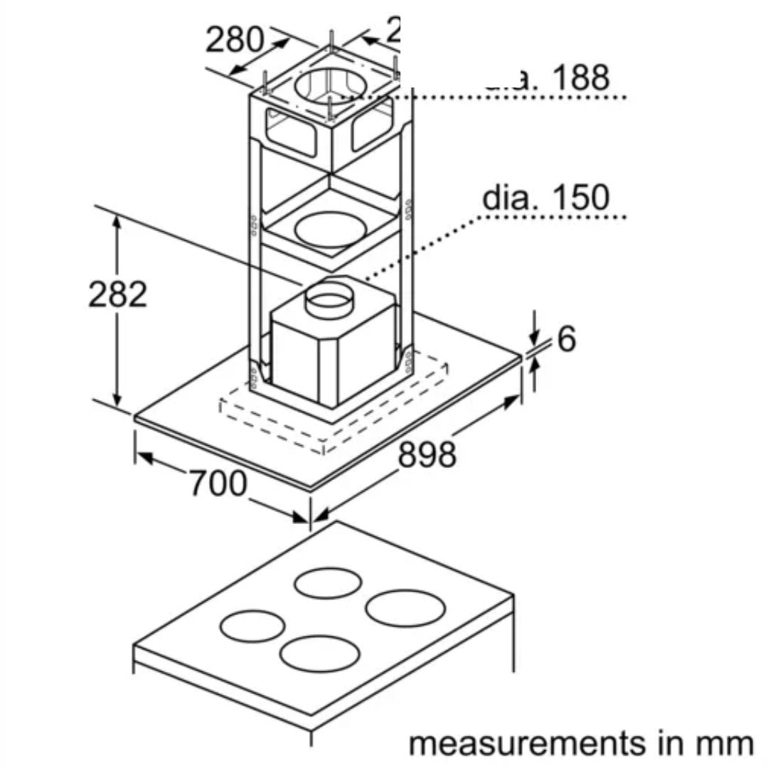 Bosch Chimney Serie 4 Island Hood DIG098G50I 90 cm clear glass