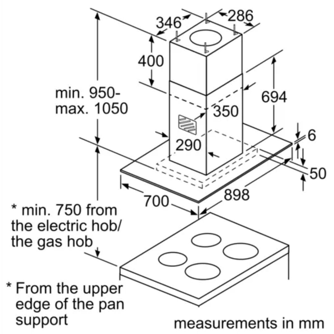 Bosch Chimney Serie 4 Island Hood DIG098G50I 90 cm clear glass