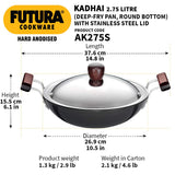 Hawkins - L74 Futura Hard Anodised Deep-Fry Pan (Kadhai) with Stainless Steel Lid