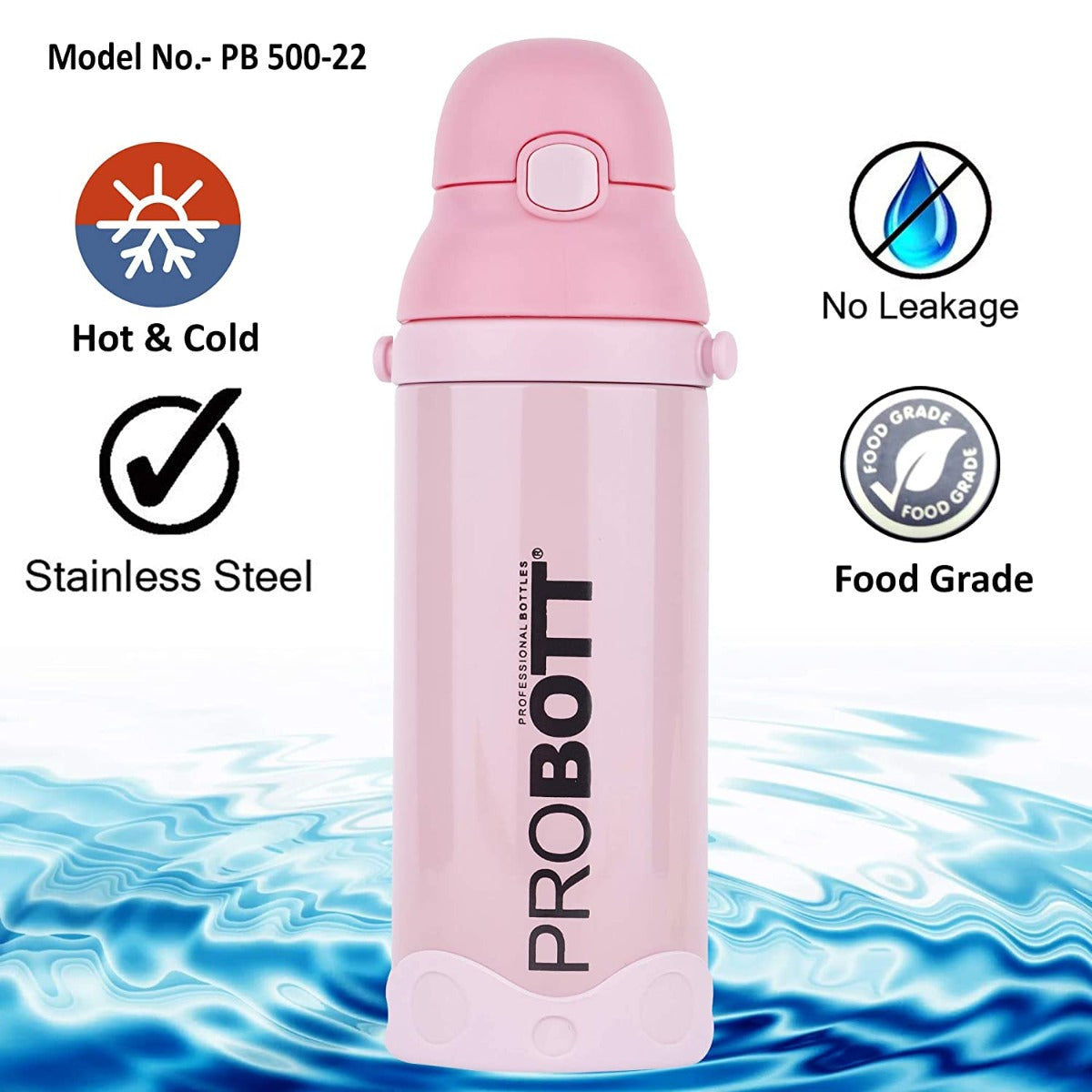 PROBOTT Thermosteel Vacuum Flask with Belt 500ml -Pink PB 500-22