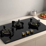 Altius Plus 378 78 cm 3 Burner Hob – Brass Burners, Insta Ignition, Golden Metal Knobs, 538.66.737