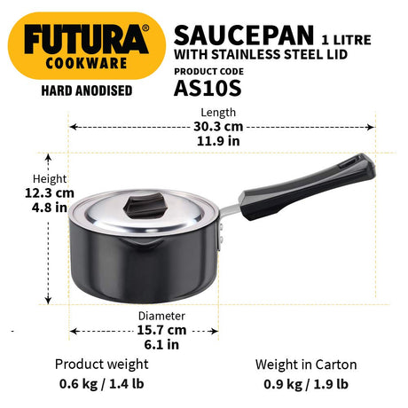 Hawkins Hard Anodised Ezee-Pour Aluminium Saucepan With Lid-1 ltr AS10S