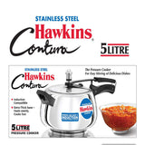 Hawkins Stainless Steel Contura Pressure Cooker 5L: SSC50 with Hawkins Genuine 2 Gasket & 2 Safety Valve