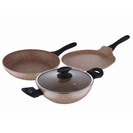 Bergner Granito Mineralia Forged Aluminium Non-Stick Cookware Set, 4 Pcs-BG-30165-MBG