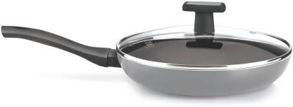 Treo  Black Pearl Induction Fry Pan with Glass Lid Flat Pan 28 cm diameter with Lid  (Aluminium, Non-stick, Induction Bottom)