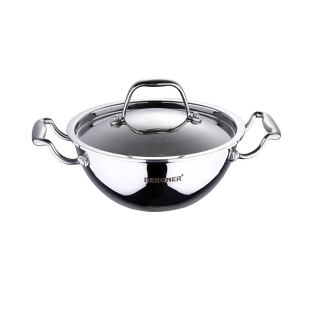 BuyBergner Argent Triply Stainless Steel Kadai with Lid 36 Cm 6.1 Ltr (BG-9961) at lowest price on Apnidukaan.com