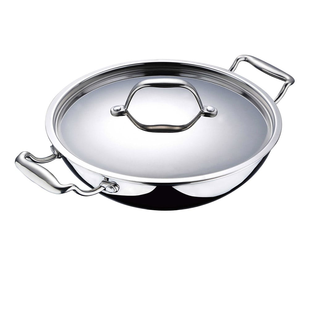 BuyBergner Argent Triply Stainless Steel Kadai with Lid 36 Cm 6.1 Ltr (BG-9961) at lowest price on Apnidukaan.com